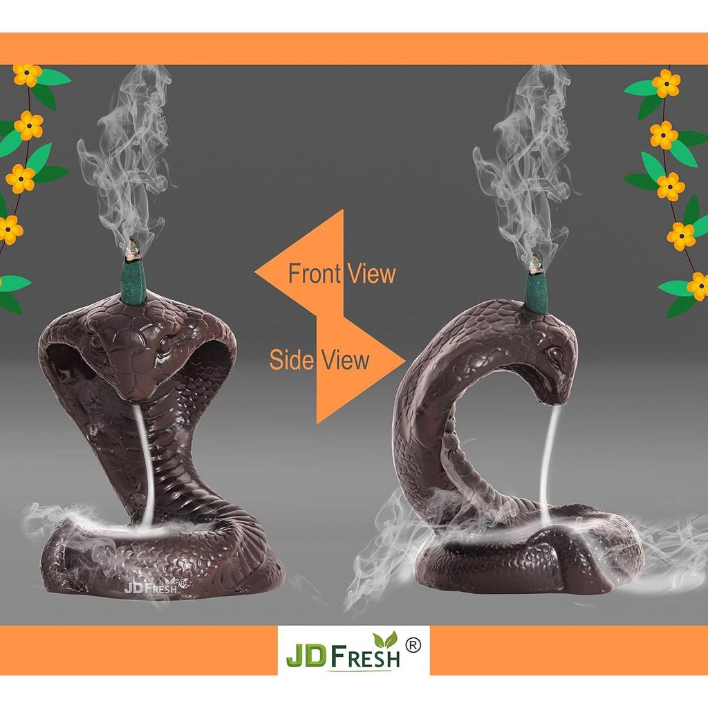 Resin Snake Design Incense Holder/Sheshnag With 30 Black Flow Cones/Smoke Fountain Incense Cone Holder/Incense Cones Burner(Brown)