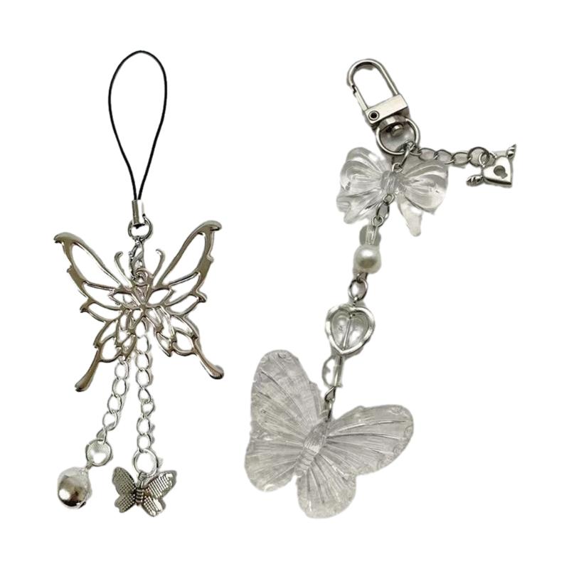 Fashionable Butterfly Bell Pendant Keychain Unique Anime Keychain with Butterfly Bell Charm for Cosplay Enthusiasts
