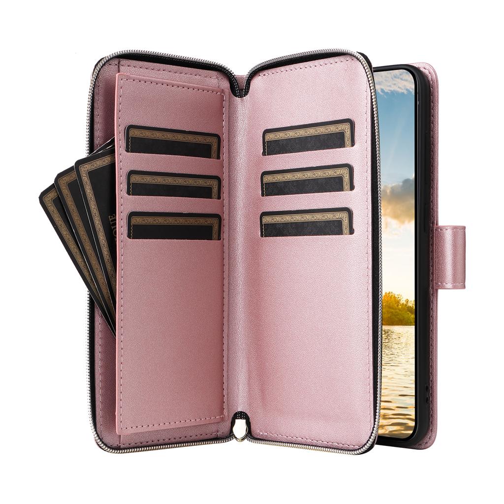 For Samsung Galaxy S25 FE Case 9 Card Slots Zipper Pocket PU Leather Phone Cover with Wrist Strap