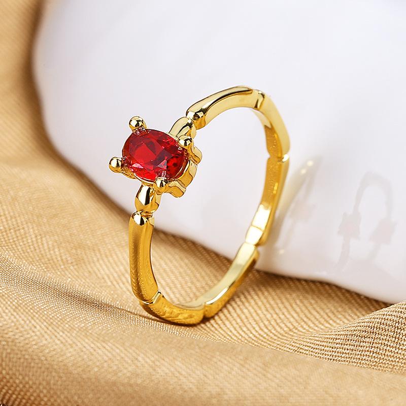 

2026 Niche Simple Fashion Colored Treasure Ring, Women s Plated 18K Gold Plain Ring Bamboo Ring Jewelry no. 4 червоний