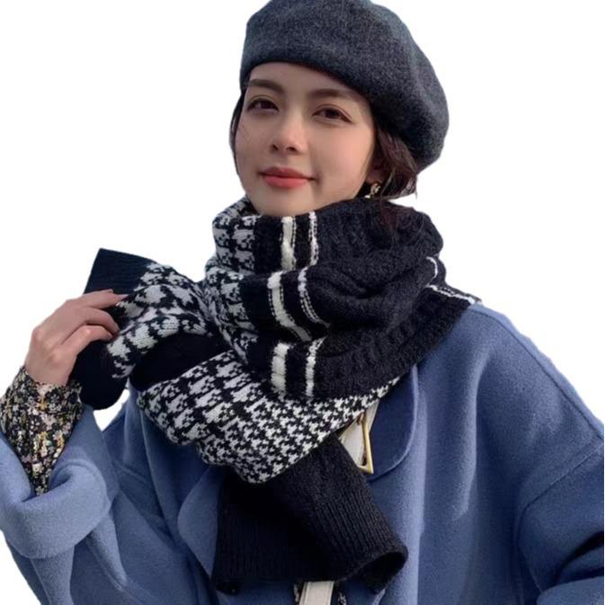 Autumn/Winter Korean Houndstooth Knit Snood: Thick Warm Versatile Scarf/Shawl
