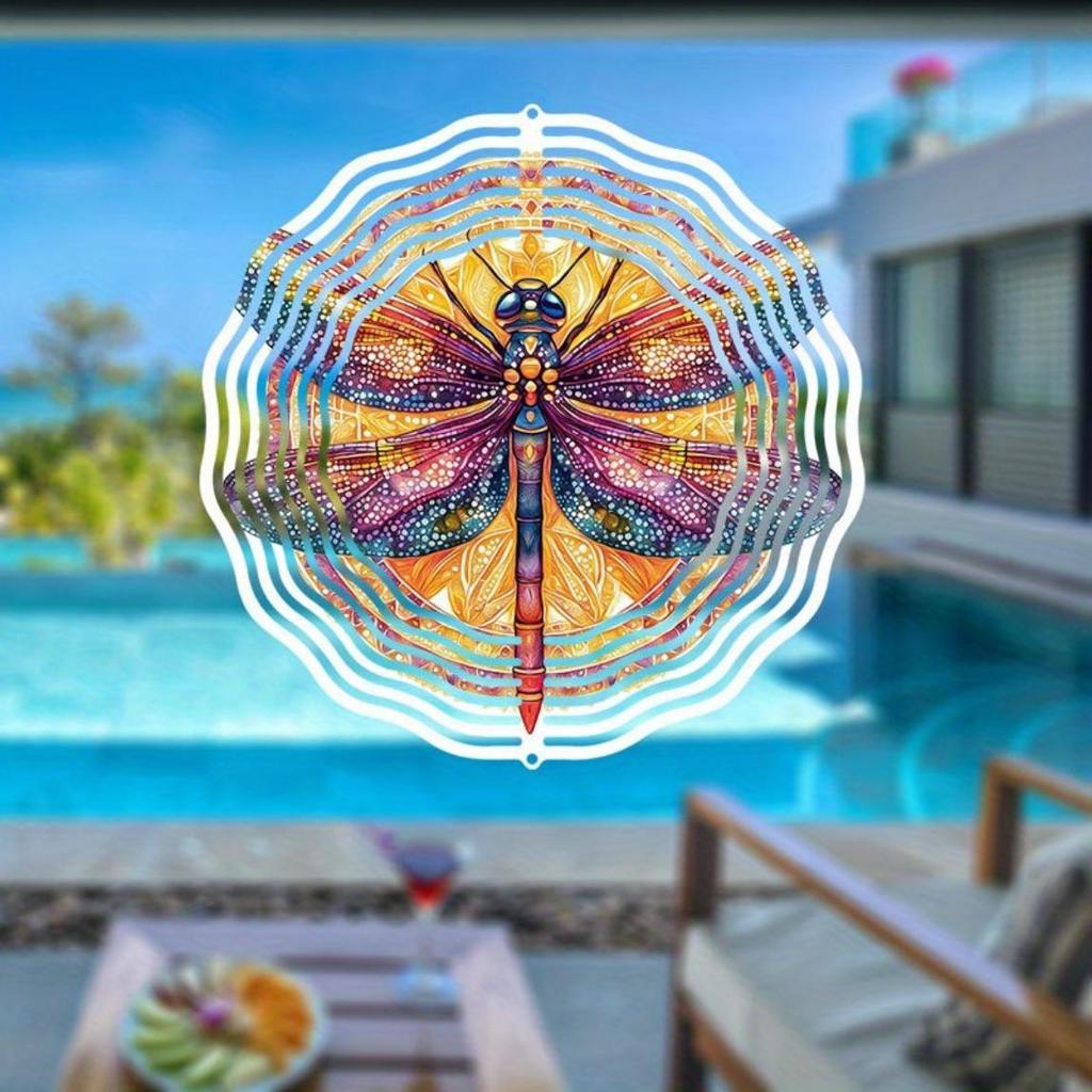 Kovová větrná rolnička s rotujícím větrníkem, venkovní závěsná dekorace s barevným motivem vážek, zahradní dynamické umělecké řemeslo pro Halloween