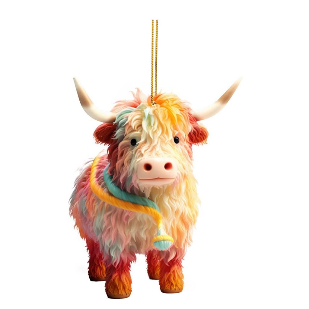 2023 Colorful Cute Acrylic Cow Car Accessory Adorable Cartoon Style For Decor Vehicle