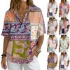 Women's Vintage Floral Print Short Sleeve Shirt Button Down Loose Fit Lapel Collar Casual Blouse Lightweight Linen Blend Top