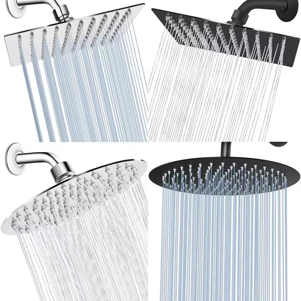 8" 10" 12" Square Round High Pressure Stainless Steel Shower Head Black Silver Golden Large Flow Pressure Boosting Design Shower
