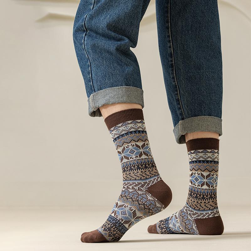 Men's Dress Socks Cotton Crew Socks 3 Pairs,Breathable and Sweat-absorbing Funky Colorful Pattern Crew Socks