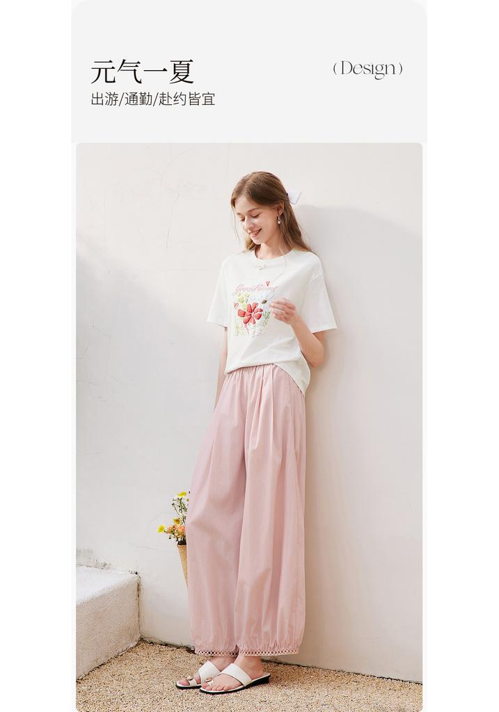 Fragrant Shadow Dopamine Printed White T-shirt for Women, 2026 Summer New Edition, Lyocell Round Neck Loose Casual Short Sleeve Top