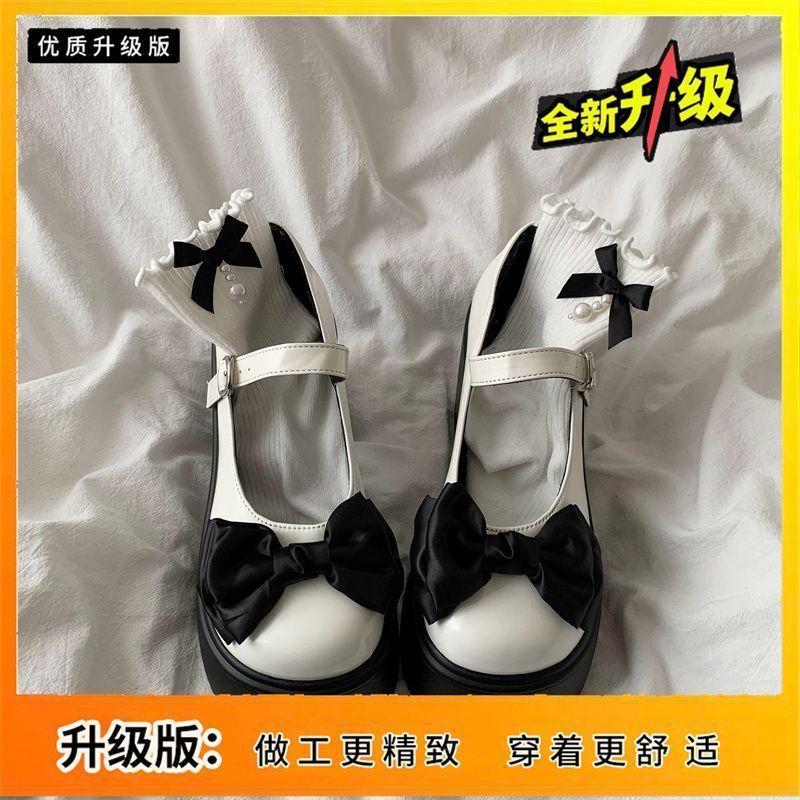 

Женские туфли Мэри Джейн на толстой подошве и каблуке с бантом для девочки, которая чувствует себя сладко и круто, маленькие кожаные туфли JK, женская осенняя новинка, увеличивающая рост, одинарные 39