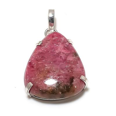 Pendentif en argent sterling 925 fait main avec pierre précieuse de rhodonite naturelle 1,77" r8h85