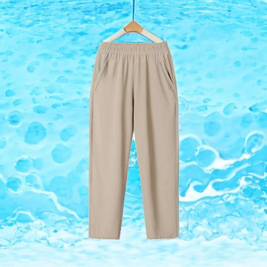 

Women s High-Waisted Ice Silk Straight-Leg Nine-Point Pants for Summer L (up to 115 lbs)