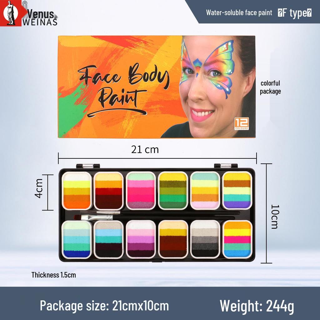 12-Color Washable Water-Soluble Face Paint for Kids' Halloween & Stage Makeup