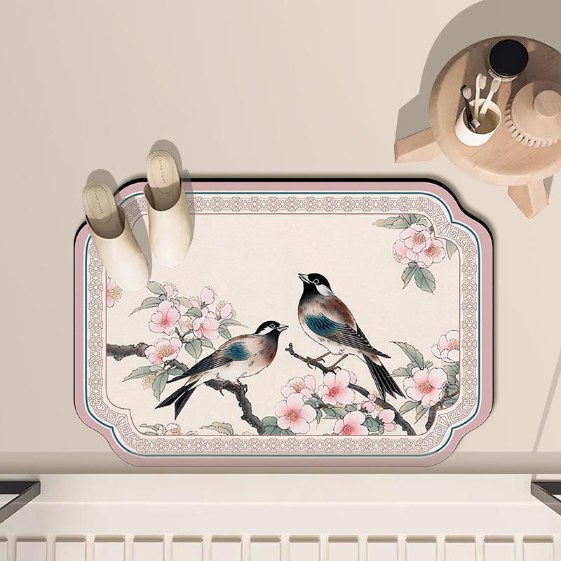 Mid-Autumn Absorbent Cushion Cushion Cute Chinese Flowers and Flowers Foot Mat Toilet Floor Mat Door Non-slip Bathroom Absorbent Cloth