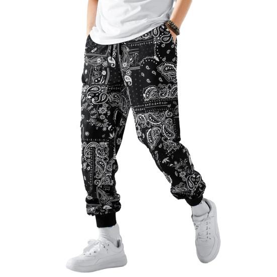 

Мужские летние брюки с принтом, эластичной талией на кулиске, карманами, мягкие, быстросохнущие, дышащие 3XL чёрный