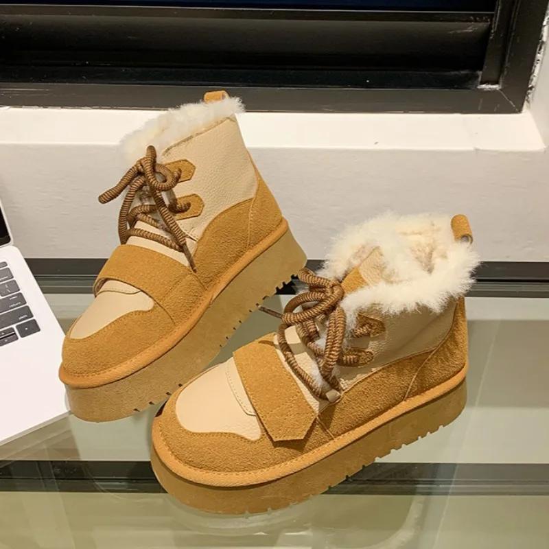 Womens Snow Boots 2024 Hot Sale Style Casual Lace-up Design Women's Thick Sole Ankle Boots Plush Warm Classic Winter Botas Mujer