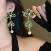 Vintage Long Flower Zircon Necklace Earrings For Women Green Crystal Earrings Banquet Weddings Zircon Sets