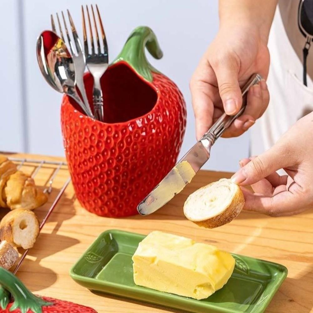 Strawberry Shape Butter Freshness Jar Ceramic Chopstick Tube Vase Butter Dish Western Restaurant