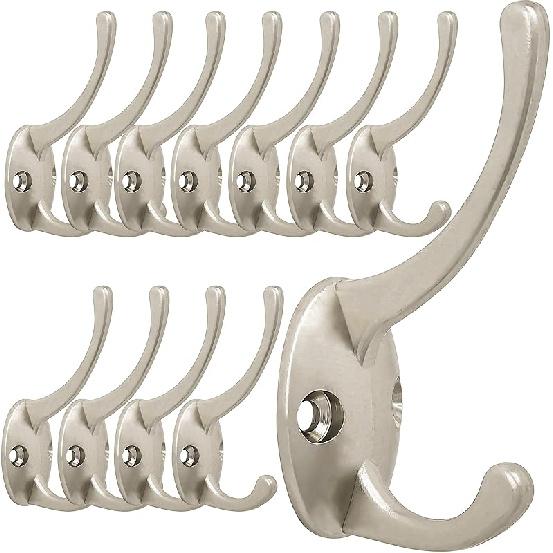 IBosins 12 Pack Black Coat Hooks Wall Mounted with 24 Screws Retro Double Hooks Utility Black Hooks for Coat, Scarf, Bag, Towel, Key, Cap, Cup, Hat серебряный