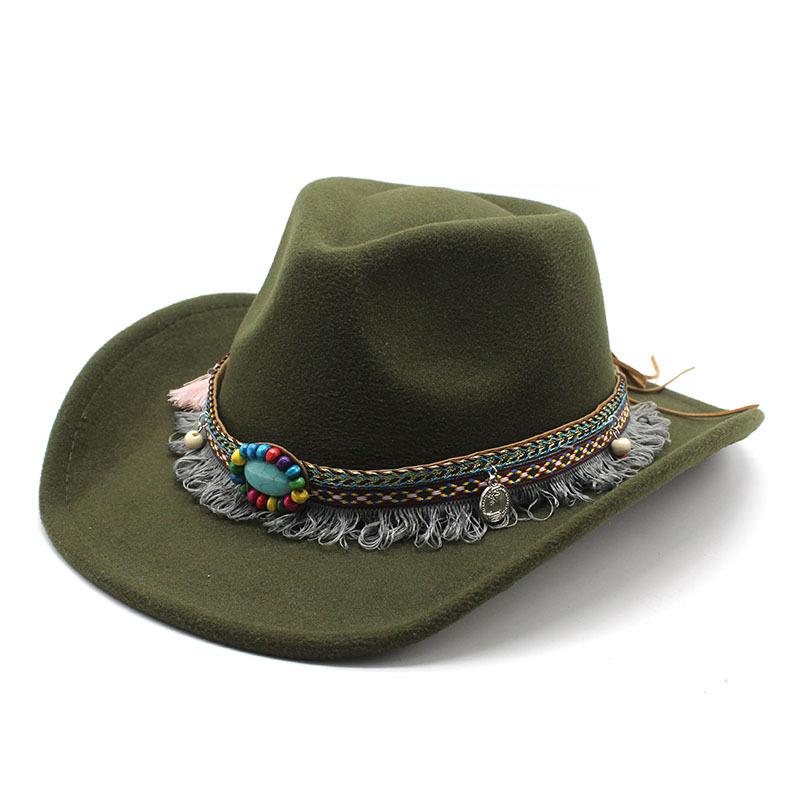 Ethnic Style Tassel, British Style Felt Hat, Retro Top Hat, Woolen Men'S And Women'S Western Cowboy Hat