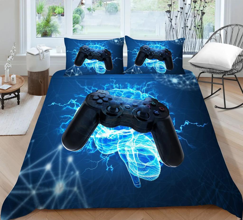 Mikrofaser Bettwäschesets für Kinder, Gaming Bettbezug-Set, Bedruckter Videospiele Bettdeckenbezug, Playstation Designs, Bettset für Jungen