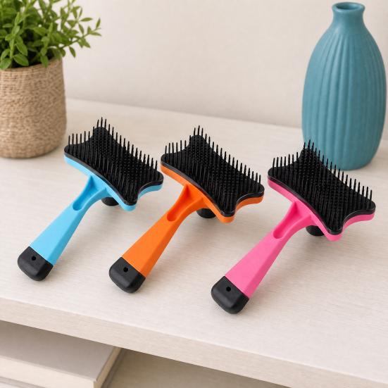 Self-cleaning Dog Grooming Brush, Pet Detangling Brush with Anti-Slip Handle, Pet Shedding Comb for Long Short Haired Cats Dogs Loose Fur Removal