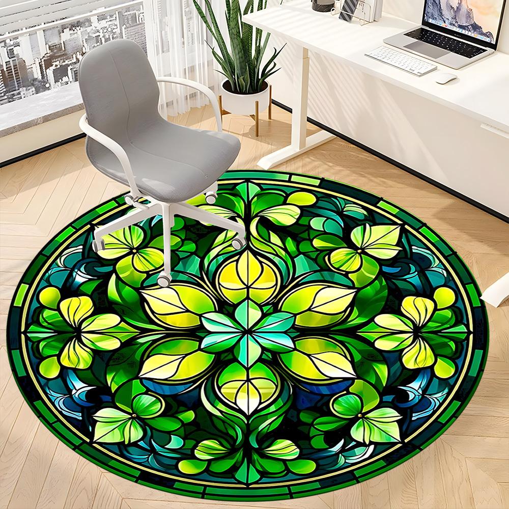 1pc Stained Glass Clover Office Round Area Rug, Indoor Mat Suitable ForOffice, Under Office Chairs Bedroom Living Room Home Decor, D126