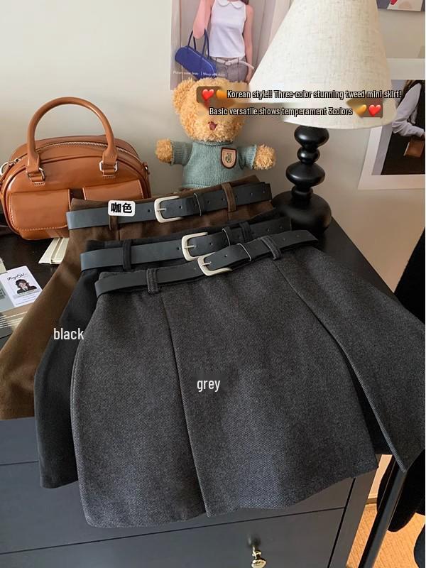 Spicy Girl High Waist Woolen A-line Skirt - Autumn 2024