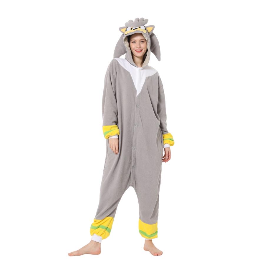 Sonic Animals Coral Fleece Cartoon Onesie Pajamas - Long Sleeve, for Couples, Autumn/Winter Home Wear.