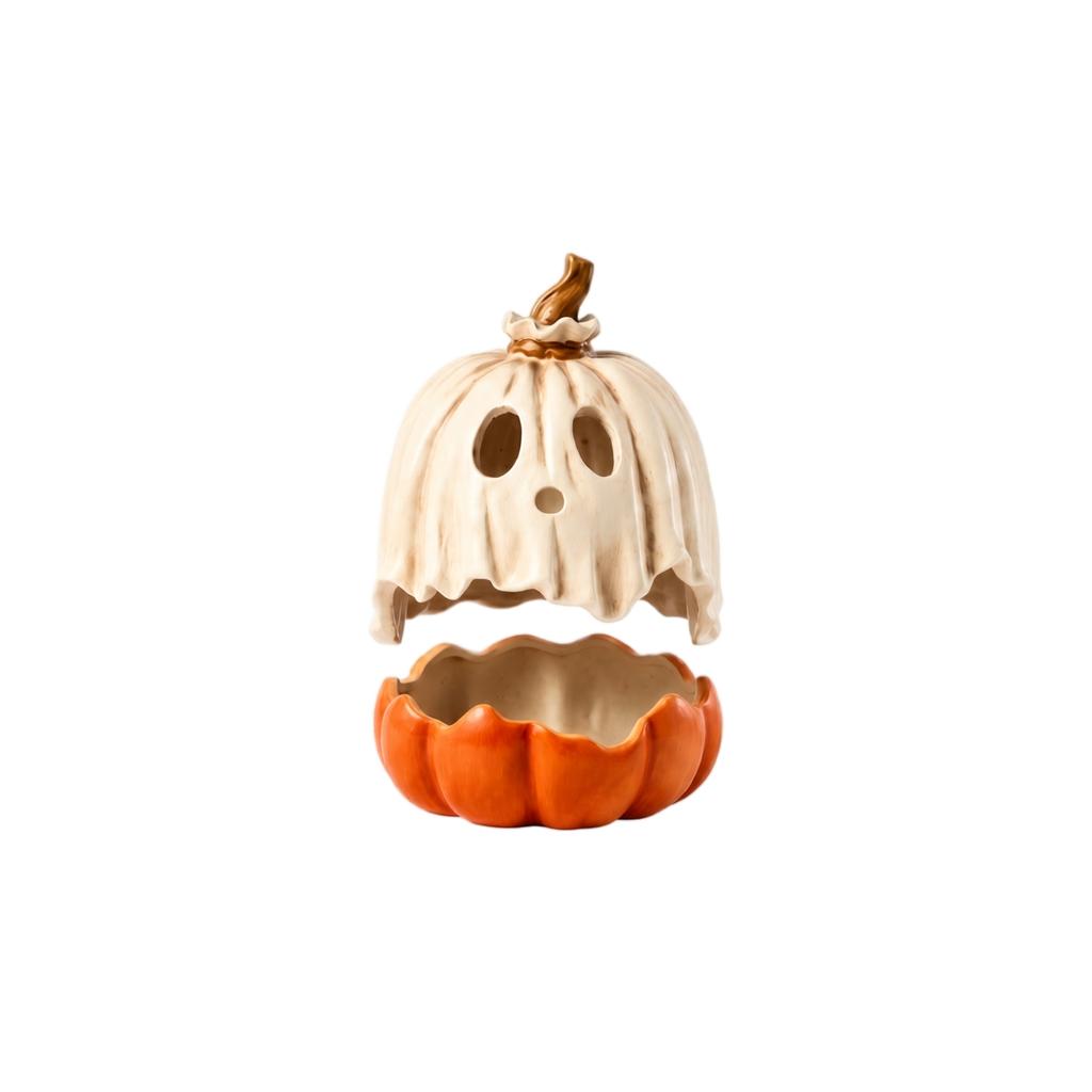 Halloween Pumpkin Candy Bowl Resin Candle Holder Party Decoration for Tabletop Patio Indoor Outdoor