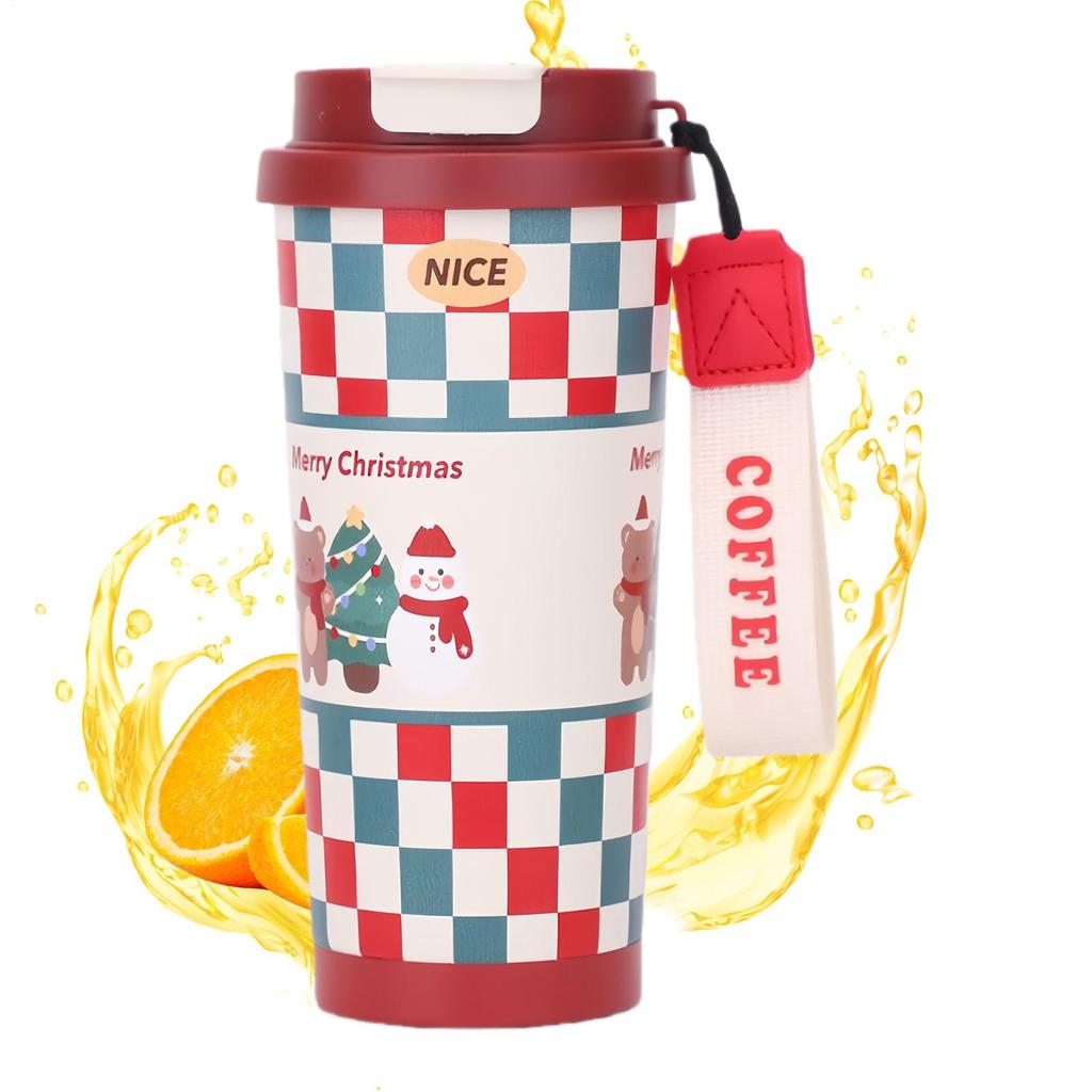 Christmas Stainless Steel Insulated Cup Double-layer Water Mug With Lid And Straw For Office Students Travelers Outdoor
