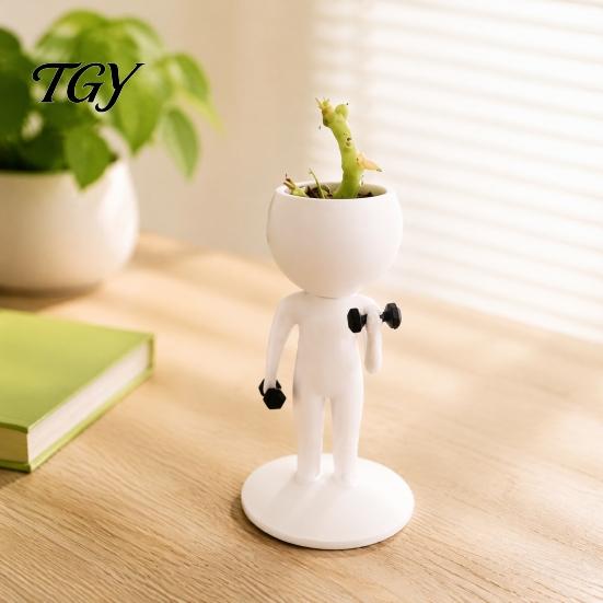Minimalist Resin Flower Pot Creative Fitness Figure Pot, Succulents with Treadmill Yoga And Modern Plant Dumbbell Design, Funny Sports Themed Planter