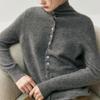 Women's Minimalist Rolled-Edge Cashmere Sweater - Semi-High Neck, Loose Fit, Slimming, Long Sleeve Knitted Base Layer
