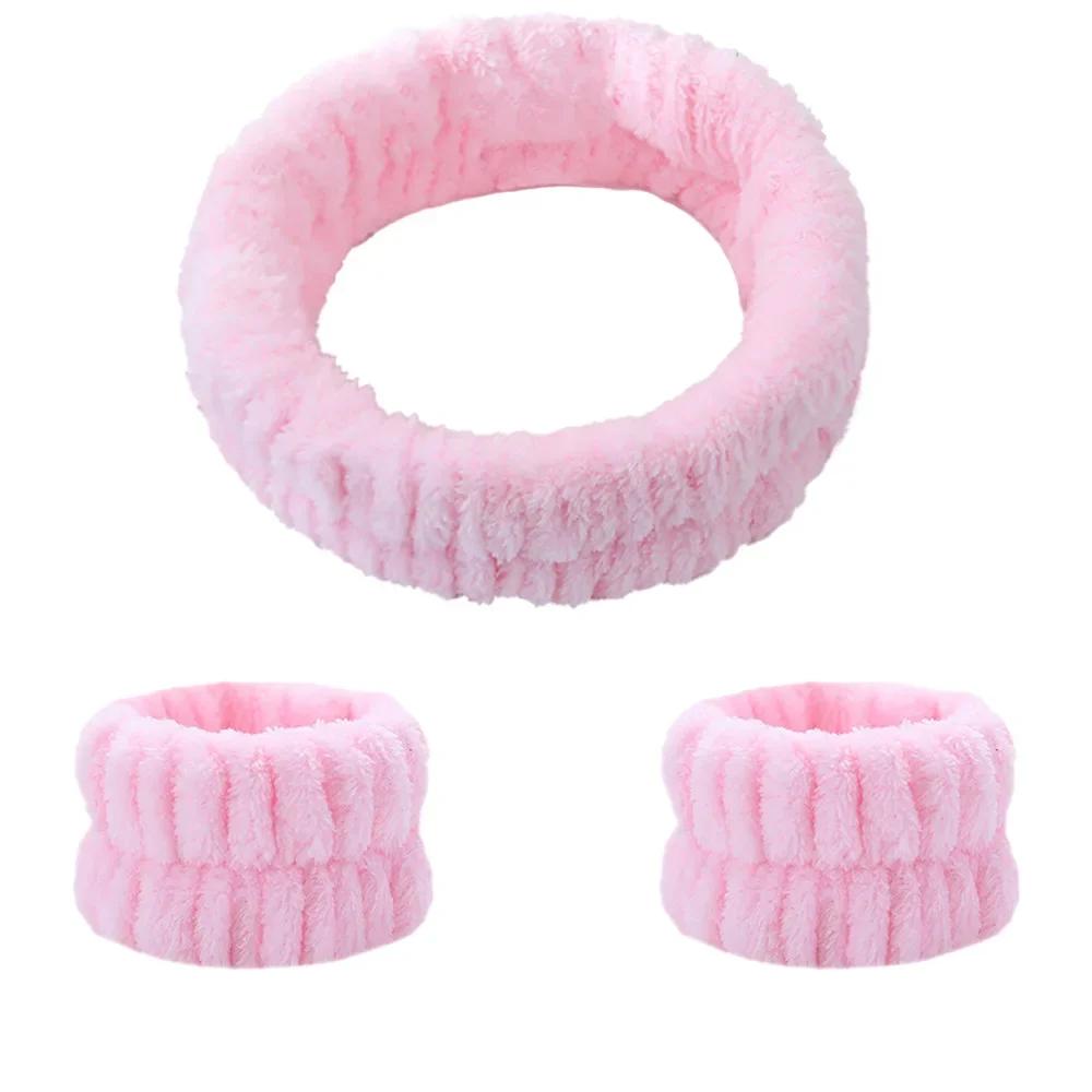3 Bucăți Modă Brățări de Spălat pentru Încheietură Scrunchies Bandă Pufosă pentru Cap Spa Coral Fleece Bandă pentru Cap pentru Spălat Fața Machiaj Duș Îngrijirea Pielii