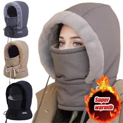 1PC Winter Windproof Hood Hat Cold Weather Thermal Balaclava Scarf Plush Neck Warmer Ski Face Mask for Outdoor Activities