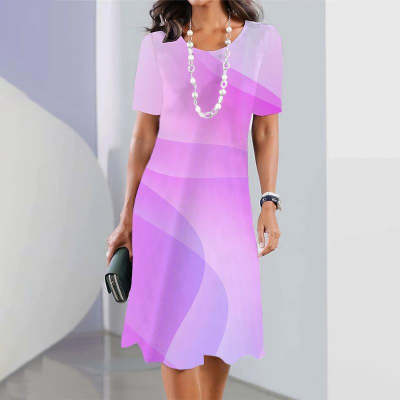 New Women's Dresses Striped Printed Summer Elegant Dress Feamle Short Sleeve Dresses Fashion Oversized Clothes