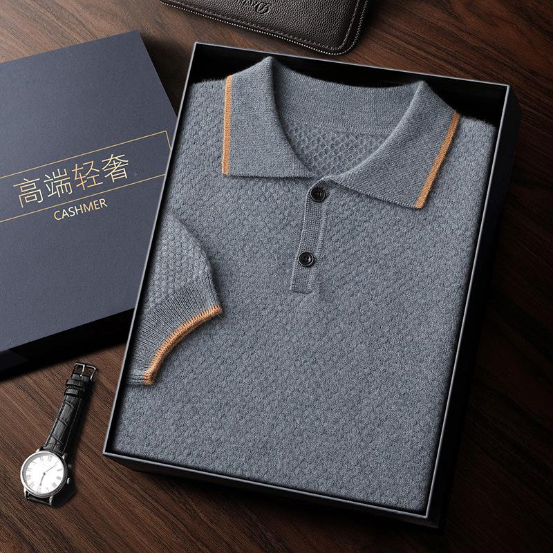 Men's Cashmere Polo Neck Short Sleeve Sweater - Autumn/Winter Business Casual