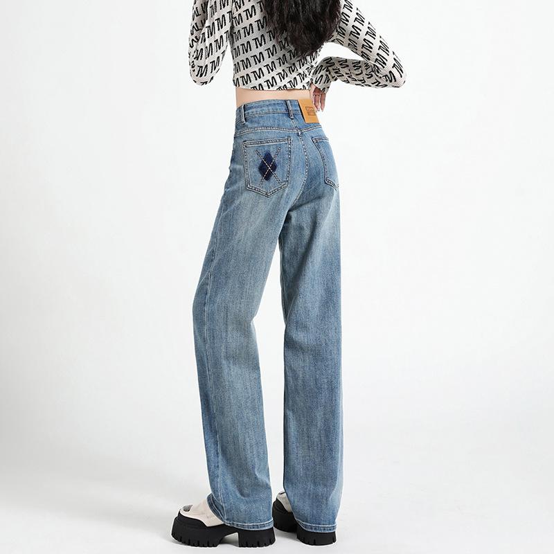 

Весенне-летние женские джинсы с вышивкой, прямые брюки с высокой талией, свободные узкие широкие брюки-брюки 2XL