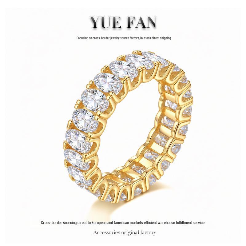 European-American Cross-Border Hot-Selling 3x5mm Oval Moissanite S925 Sterling Silver Stackable Ring, Niche Design, Fashionable Light Luxury