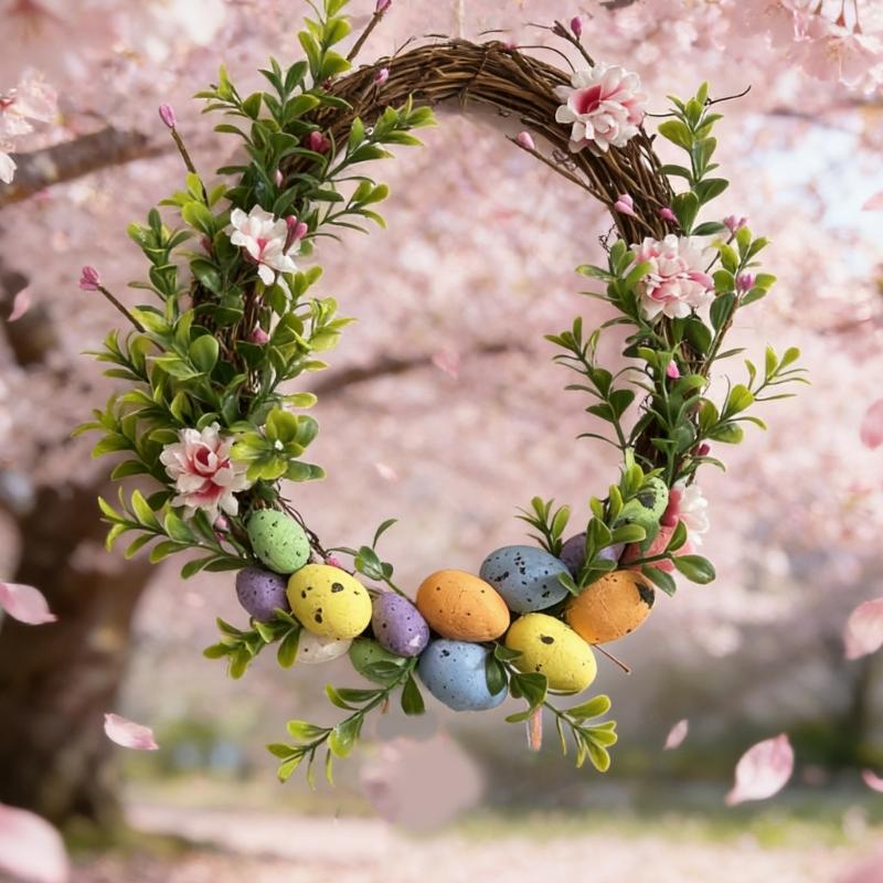 Bright Spring Flower Wreath Feature Easter Eggs for Door Wall Decors Party Wedding Decoration Durable Plastic Foam