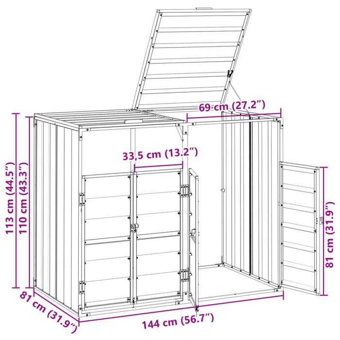 VidaXL Rangement à roulettes pour poubelles pour deux bacs acier, rangement de poubelles, rangement de poubelles de jardin, 4006178