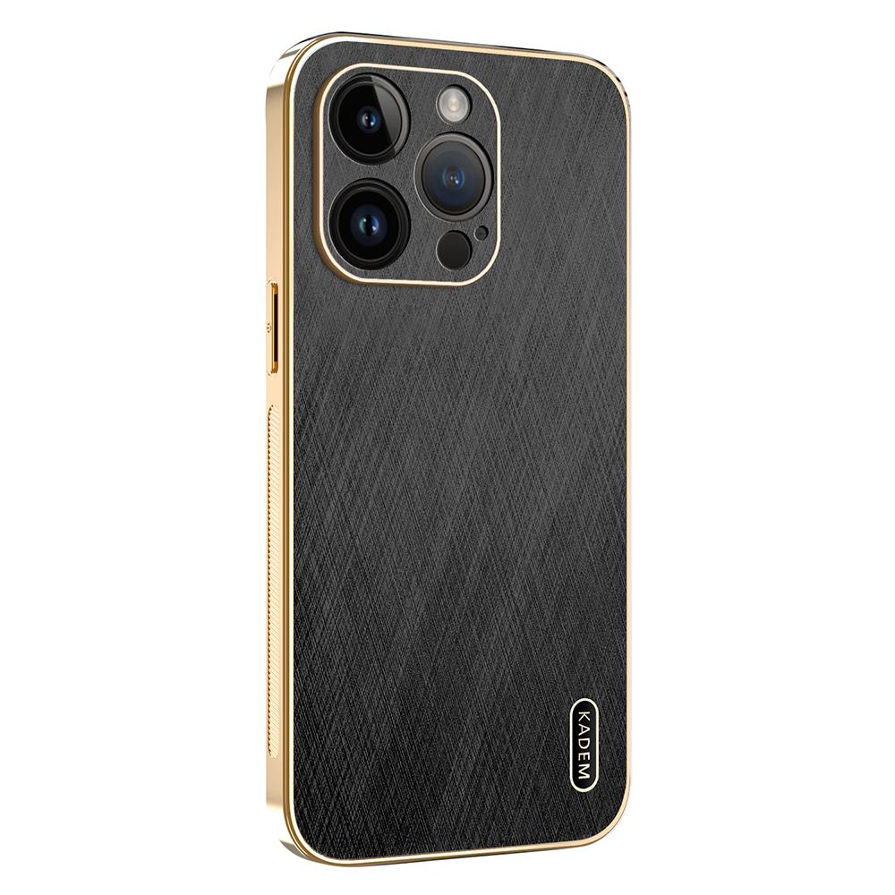 

KADEM For iPhone 14 Pro Case Electroplating Silk Texture PU+TPU Phone Back Cover Black