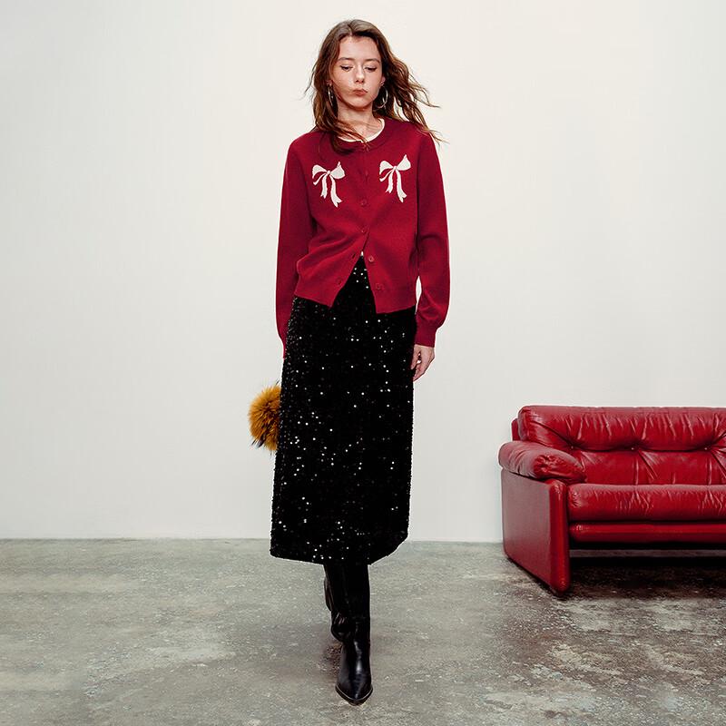 Chuyu Women's Bowknot Jacquard Knit Cardigan