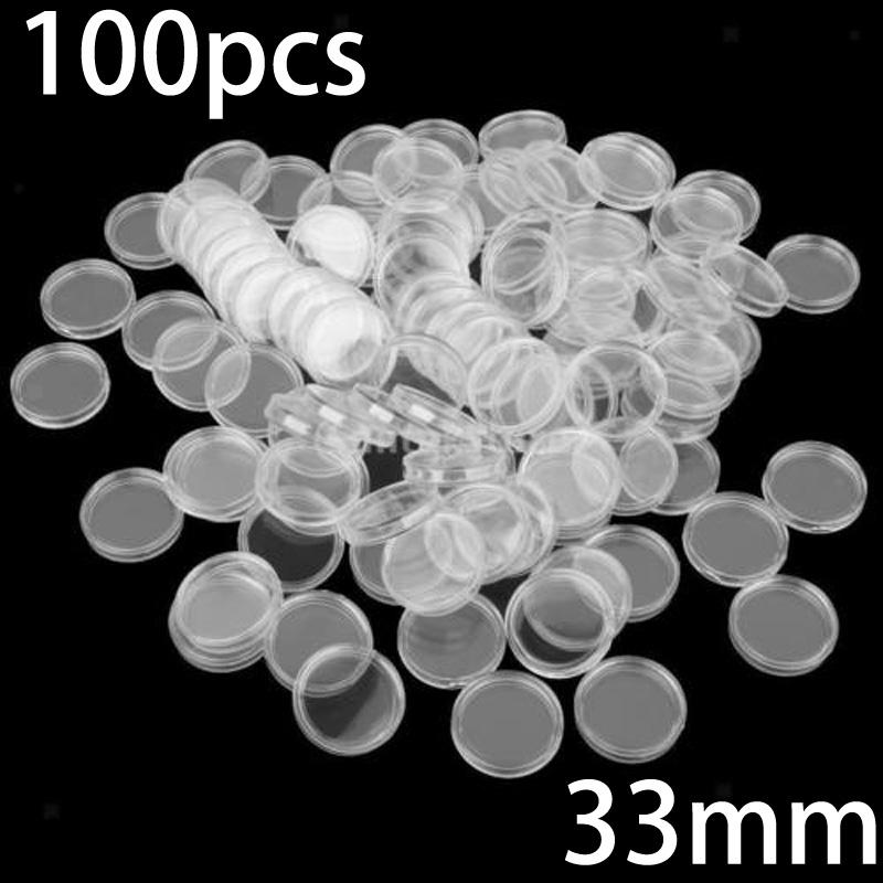 Protection Coin Capsule Supplies Transparent 100pcs Containers 33mm Holders