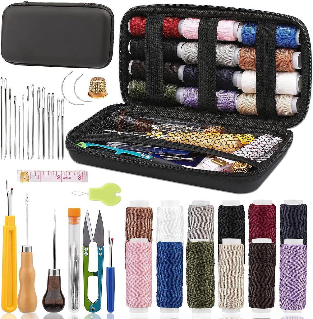 Hand-Stitched Leather Goods DIY Sewing Kit: 33-Piece Set for Making Leather Items