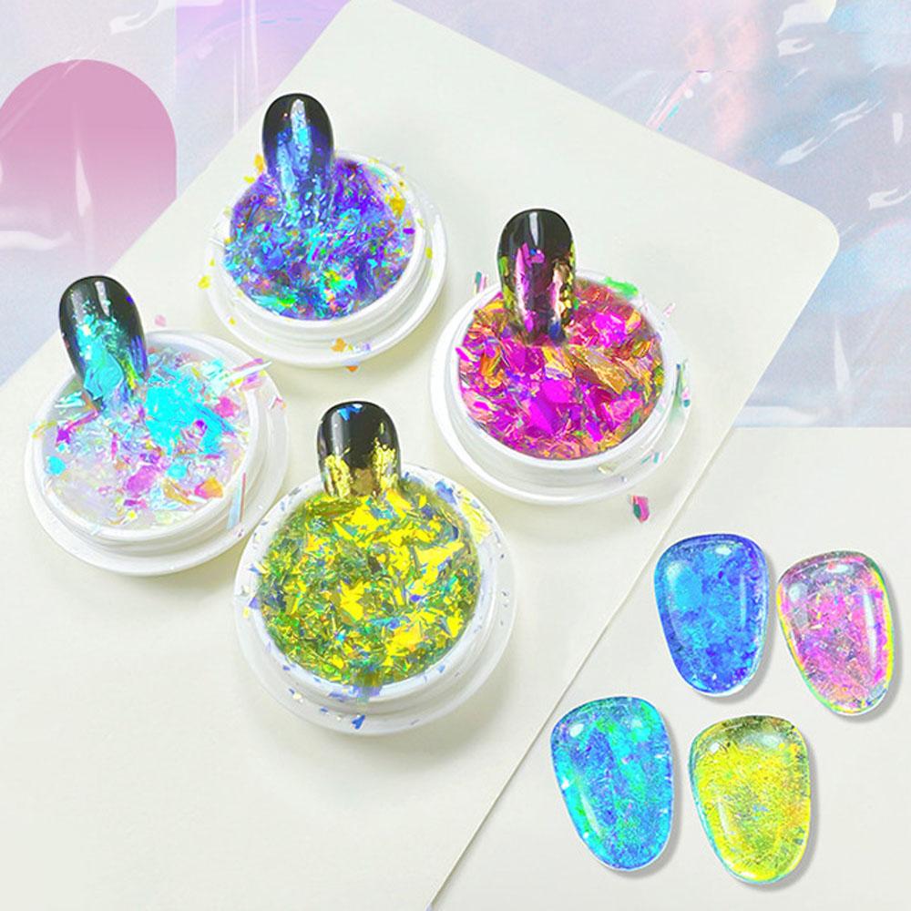 Crystal Fire Chameleon Nail Opal Flakes Iridescent Chrome Nail Powder Saprkly Chunky Glitter Mermaid Sequins Manicure Paillettes