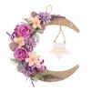 Coroa de Flores Artificiais 3D de 37cm em Forma de Lua para Pendurar na Parede, Cruz, Decoração de Porta de Borda, Decoração de Festival, Penduricalho de Porta da Frente