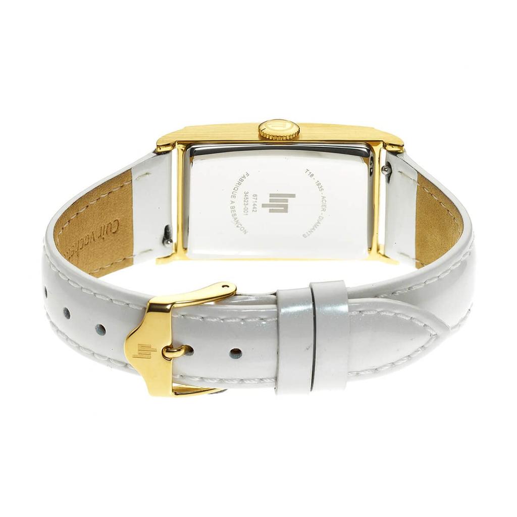 LIP T18 Churchill Diamant Gold Weißes Leder Armbanduhr 671442 Herren Unisex