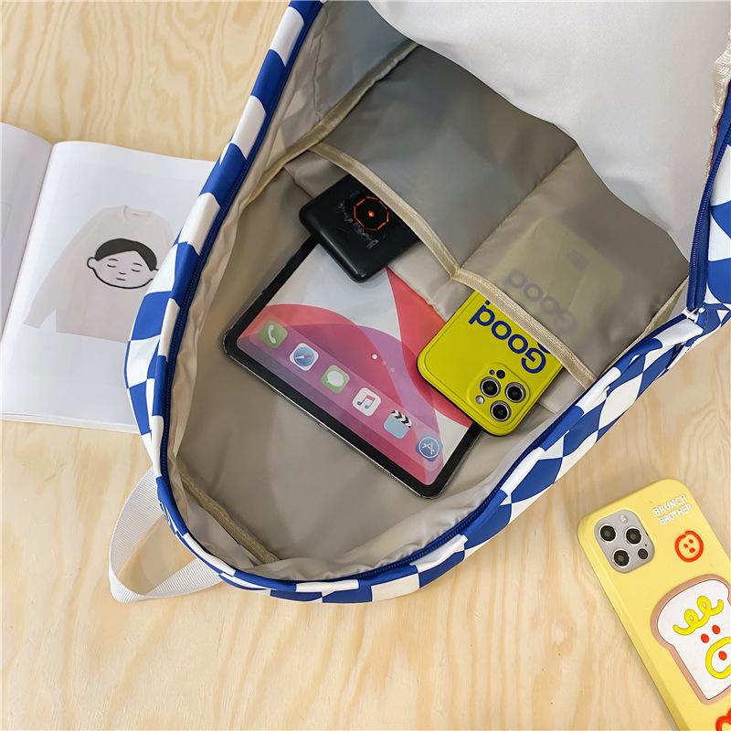 Student Backpack Women's Fashion Checkerboard Japanese Campus Backpack Large Capacity Waterproof Schoolbag Trend