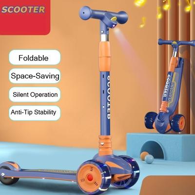 Patinete de 3 Ruedas para Niños con Proyector de Luz LED de Dibujos Animados Plegable Entrenamiento de Equilibrio Patinete de Impulso para Niños Diversión al Aire Libre con Patinete