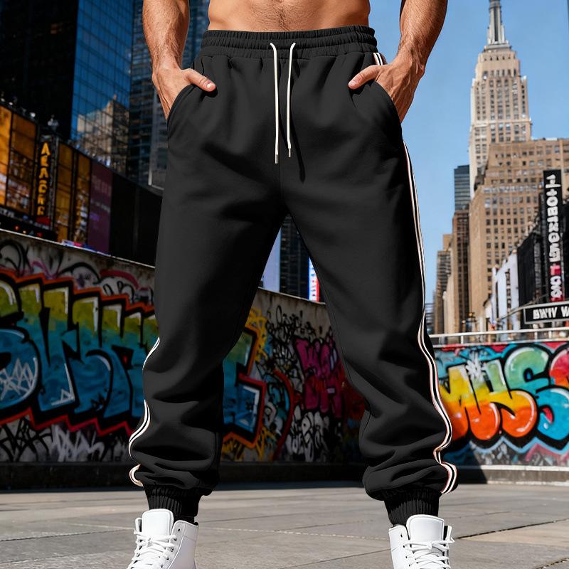 

Men s Side Stripe Joggers Elastic Waist Drawstring Casual Athletic Pants with Pockets S чорний