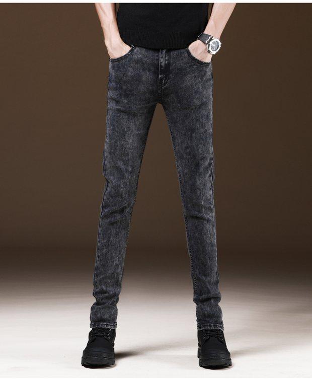 Men's Slim Fit Korean Style Velvet Lined Skinny Jeans for Fall